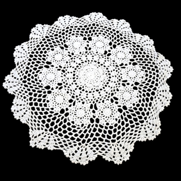 Handmade Crochet Flower Wall Decor Hancrafted Doily Retro Round White Placemat - Picture 1 of 17